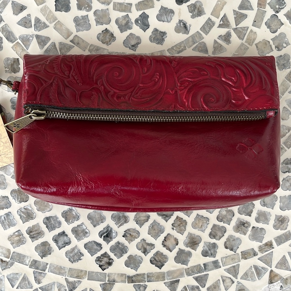 Patricia Nash "Valerie" Tooled Leather Wristlet Clutch Ruby Rex